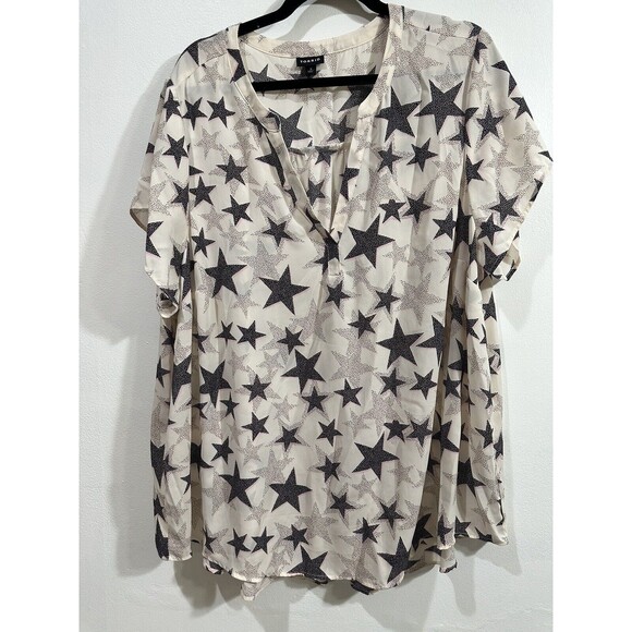 Torrid Blush With‎ Multicolored Stars Women Short Sleeve V-Neck Tunic Sz 3 18/20 - Picture 1 of 9